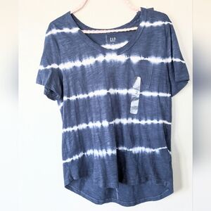 NWT Gap Blue Shibori Tie Dye V-Neck Pocket Tee XS